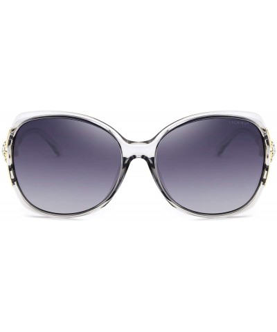 Goggle Fashion Oversized Polarized Sunglasses for Women Vintage Rhinstone Designer Sun Glasses - Gray Frame Gray Lens - CL18S...