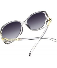 Goggle Fashion Oversized Polarized Sunglasses for Women Vintage Rhinstone Designer Sun Glasses - Gray Frame Gray Lens - CL18S...