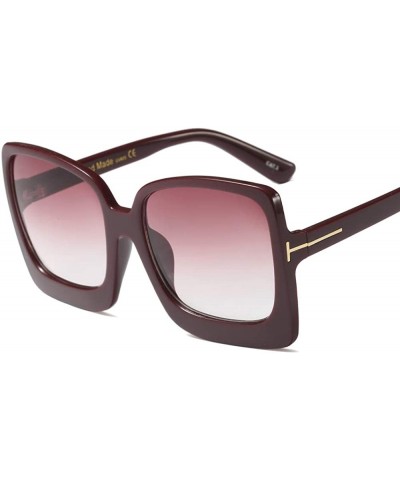 Rectangular Vintage Inspired Women Sunglasses Plastic Bold Rim Big Square Designer Shades - Dark Red - C71963Z83DA $28.61