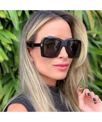 Square Oversized Square Sunglasses for Women Metal Hinge Rectangle Sun Glasses Goggles - Black Yellow - CW1908G6USL $12.98