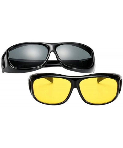 Rectangular Wear Over Sunglasses Polarized Night Vision Glasses UV Wind Protection - Black & Yellow - CO18RH8NQO9 $17.26