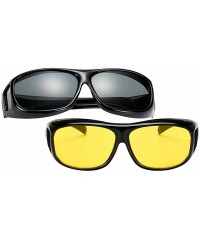 Rectangular Wear Over Sunglasses Polarized Night Vision Glasses UV Wind Protection - Black & Yellow - CO18RH8NQO9 $7.80