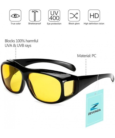 Rectangular Wear Over Sunglasses Polarized Night Vision Glasses UV Wind Protection - Black & Yellow - CO18RH8NQO9 $7.80