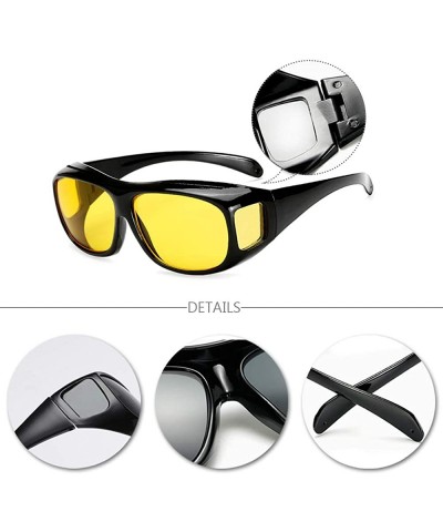 Rectangular Wear Over Sunglasses Polarized Night Vision Glasses UV Wind Protection - Black & Yellow - CO18RH8NQO9 $7.80