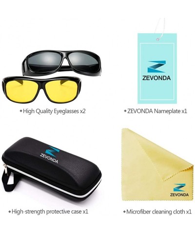 Rectangular Wear Over Sunglasses Polarized Night Vision Glasses UV Wind Protection - Black & Yellow - CO18RH8NQO9 $7.80