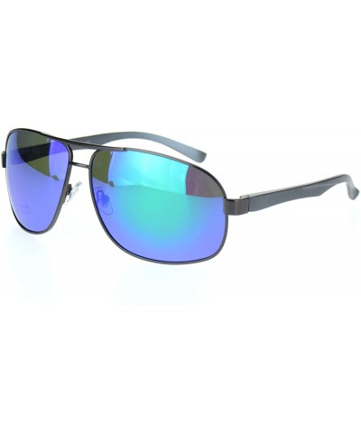 Rectangular Polarized Mens Narrow Rectangle Metal Rim Officer Style Pilots Sunglasses - Gunmetal Teal Mirror - CQ18MDXSSSM $1...