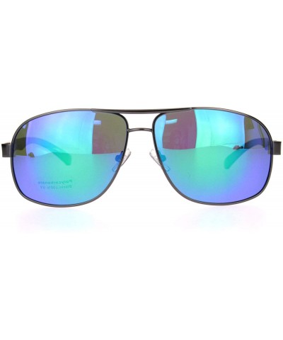 Rectangular Polarized Mens Narrow Rectangle Metal Rim Officer Style Pilots Sunglasses - Gunmetal Teal Mirror - CQ18MDXSSSM $1...