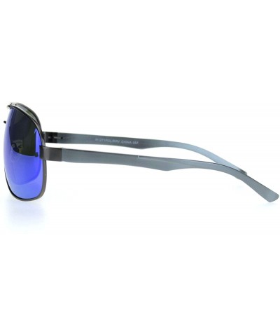 Rectangular Polarized Mens Narrow Rectangle Metal Rim Officer Style Pilots Sunglasses - Gunmetal Teal Mirror - CQ18MDXSSSM $1...