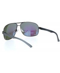 Rectangular Polarized Mens Narrow Rectangle Metal Rim Officer Style Pilots Sunglasses - Gunmetal Teal Mirror - CQ18MDXSSSM $1...