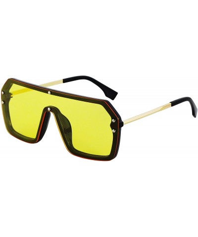 Oversized Retro Oversized Shield Sunglasses Rimless Flat Top Mirror Glasses Women Men - Yellow - C318XOCKT3I $11.55