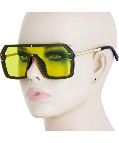 Oversized Retro Oversized Shield Sunglasses Rimless Flat Top Mirror Glasses Women Men - Yellow - C318XOCKT3I $11.55