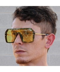 Oversized Retro Oversized Shield Sunglasses Rimless Flat Top Mirror Glasses Women Men - Yellow - C318XOCKT3I $11.55