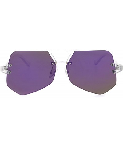 Rimless Color Mirror Trendy Clear Frame Rimless Squared Racer Flat Plastic Sunglasses - Purple Mirror - CO185NO5O2R $11.49