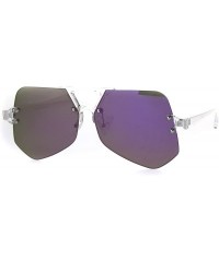 Rimless Color Mirror Trendy Clear Frame Rimless Squared Racer Flat Plastic Sunglasses - Purple Mirror - CO185NO5O2R $11.49