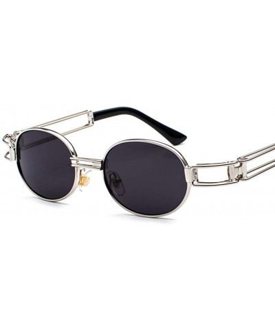 Oval Vintage Steampunk Sunglasses Men Accessories Metal Oval Sun Glasses Female Retro - Silver With Black - C318H7E2AKN $18.89