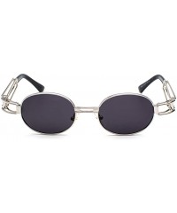 Oval Vintage Steampunk Sunglasses Men Accessories Metal Oval Sun Glasses Female Retro - Silver With Black - C318H7E2AKN $12.68