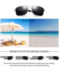 Rectangular Polarized Aviator Sunglasses For Men Metal Frame UV400 Protection Rectangle Lightweight - Silver/Black - CU197ZUE...