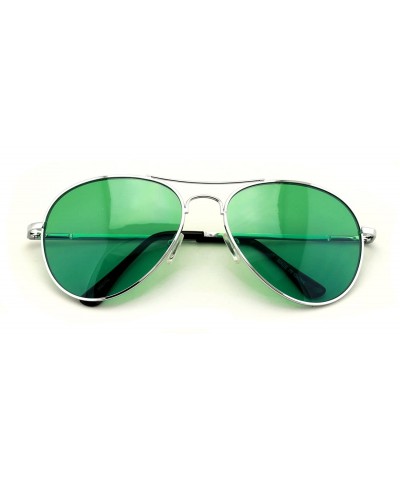 Rimless Colorful Silver Metal Aviator With Color Lens Sunglasses (Green lens) - CR125PY8IJH $12.86