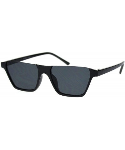 Square Pimp Crop Top Thin Plastic Horn Rectangle Retro Sunglasses - All Black - CH18QNZANAM $11.92