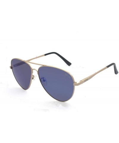 Aviator Premium Classic Aviator Style Sunglasses- Polarized Lenses- 100% UV Protection - Matte Gold Frame Blue Revo Lens - CR...