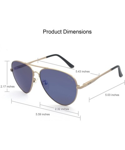 Aviator Premium Classic Aviator Style Sunglasses- Polarized Lenses- 100% UV Protection - Matte Gold Frame Blue Revo Lens - CR...