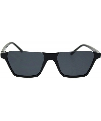 Square Pimp Crop Top Thin Plastic Horn Rectangle Retro Sunglasses - All Black - CH18QNZANAM $18.51