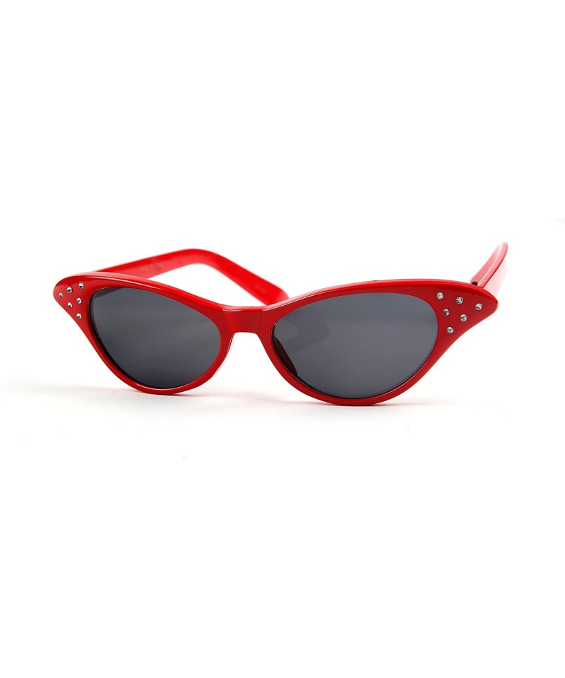 Cat Eye Vintage Style Cat Eye Retro Sunglasses Rhinestones P1009 - Red - CC11BRO3G7T $7.73