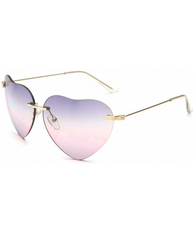 Oversized Women's S5964 Rimless Frame Oversized Heart Shape Lens 63mm Sunglasses - Purple Pink - CS122RBNQV1 $20.12