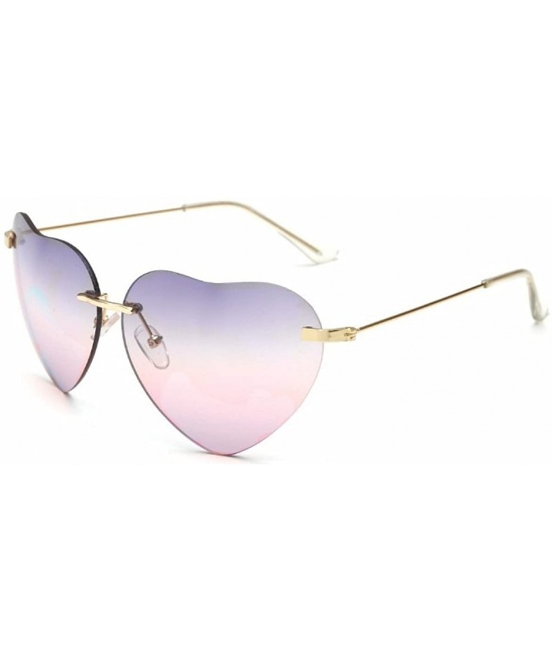 Oversized Women's S5964 Rimless Frame Oversized Heart Shape Lens 63mm Sunglasses - Purple Pink - CS122RBNQV1 $8.05