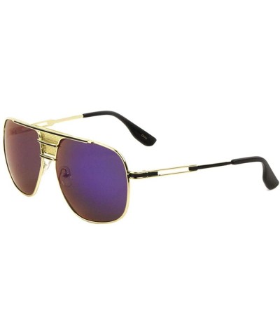 Shield Three Bar Bridge Shield Metal Cut Out Temple Aviator Sunglasses - Purple - C3190OLLG3Y $13.92
