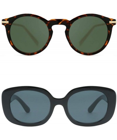 Round New Vintage Square Frame Sunglasses for Men and Women UV400 Protection - (2 Packs) Style04 - CB195AQQXQH $35.34