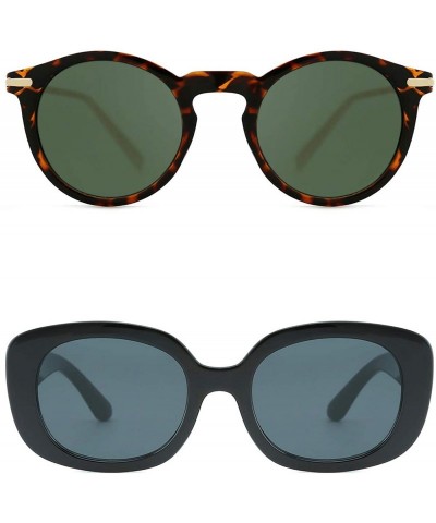 Round New Vintage Square Frame Sunglasses for Men and Women UV400 Protection - (2 Packs) Style04 - CB195AQQXQH $16.74