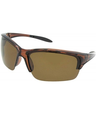 Wrap Wrap Around Half Rim Polarized Sunglasses PSR82 - Brown Frame Brown Lenses - CL18LYZYE9D $32.51