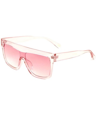 Shield Flat Top Thick Brow Crystal One Piece Square Shield Sunglasses - Pink - C4197S66YMK $16.77