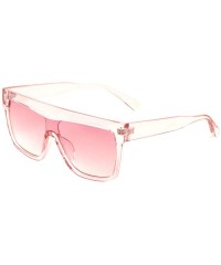 Shield Flat Top Thick Brow Crystal One Piece Square Shield Sunglasses - Pink - C4197S66YMK $16.77
