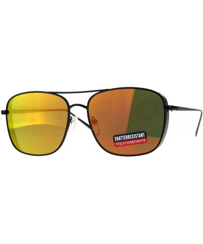 Rectangular Mens Color Mirror Lens Rectangular Side Visor Pilots Metal Rim Sunglasses - Black Fuchsia - CE18D22OL4T $23.11