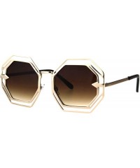 Rectangular Womens Victorian Geometric Art Deco Metal Rim Octagon Retro Fashion Sunglasses - Gold Brown - C31847TQHK9 $10.81