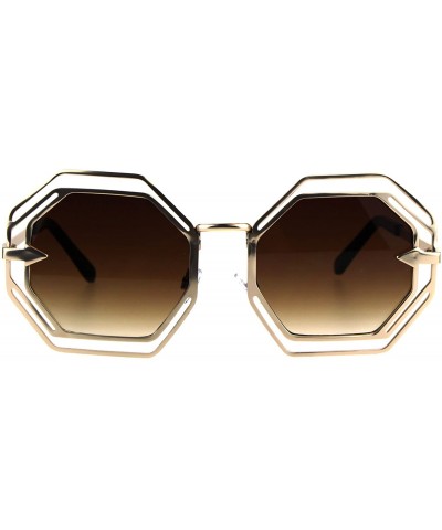 Rectangular Womens Victorian Geometric Art Deco Metal Rim Octagon Retro Fashion Sunglasses - Gold Brown - C31847TQHK9 $10.81