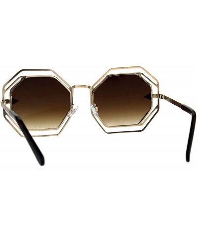 Rectangular Womens Victorian Geometric Art Deco Metal Rim Octagon Retro Fashion Sunglasses - Gold Brown - C31847TQHK9 $10.81