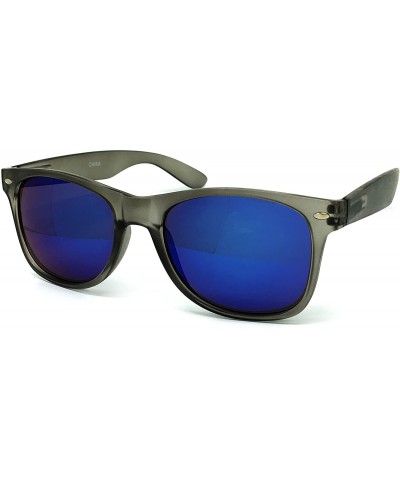 Oversized 97800-1 Premium Soft Horned Rim Matte Finish Mirror Retro Sunglasses - Grey/ Blue - C718OEMUN68 $27.39