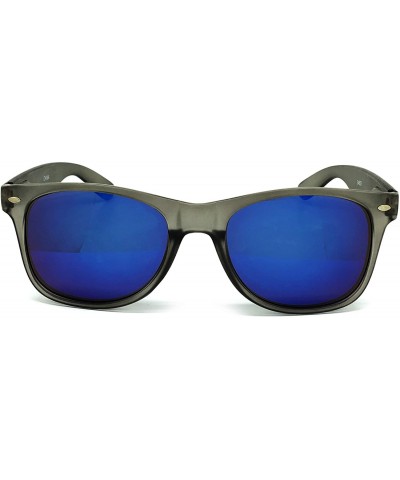 Oversized 97800-1 Premium Soft Horned Rim Matte Finish Mirror Retro Sunglasses - Grey/ Blue - C718OEMUN68 $16.80