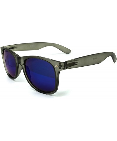 Oversized 97800-1 Premium Soft Horned Rim Matte Finish Mirror Retro Sunglasses - Grey/ Blue - C718OEMUN68 $16.80