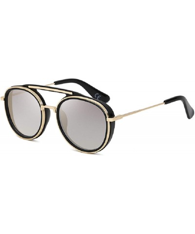 Wrap 2020 fashion punk sunglasses male spacecraft retro round frame sunglasses sunglasses - Gold Film - CY199MTYUAT $21.03