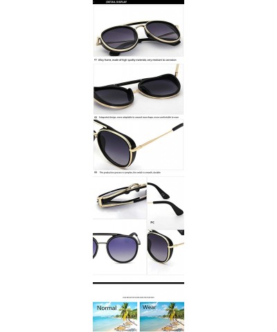 Wrap 2020 fashion punk sunglasses male spacecraft retro round frame sunglasses sunglasses - Gold Film - CY199MTYUAT $21.03