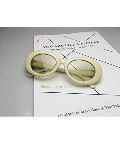 Oval Glasses Oval Sunglasses Ladies Trendy Vintage Retro Sunglasses Women's White Black Eyewear UV-Khaki - Khaki - C519922WMN...