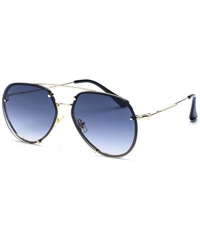Oval Alloy Metal Frame Oval Gradient Lens Sunglasses for Women UV400 - C2 Gold Green - CR1987AO83D $14.91