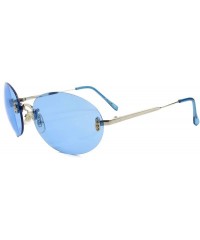 Oval Classic Fashion Rhinestone Womens Sexy Rimless Oval Sunglasses Tinted Lens - Silver & Blue - CL18SA56MR5 $30.75