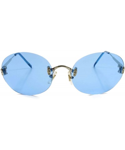 Oval Classic Fashion Rhinestone Womens Sexy Rimless Oval Sunglasses Tinted Lens - Silver & Blue - CL18SA56MR5 $29.95