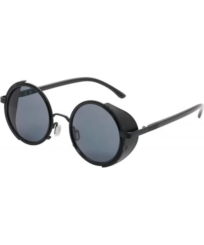 Goggle Steampunk Retro Round Metal Side Shield Circle Frame Sunglasses - Black - CP18XOOUNXX $25.47