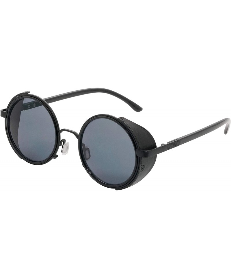 Goggle Steampunk Retro Round Metal Side Shield Circle Frame Sunglasses - Black - CP18XOOUNXX $12.24